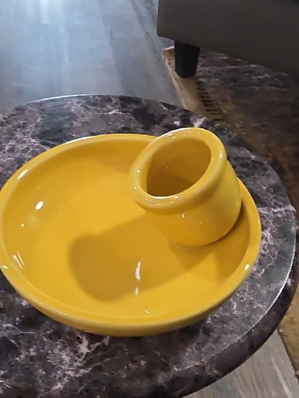 Williams-Sonoma Bright Yellow Ceramic Plate with Ring Detail